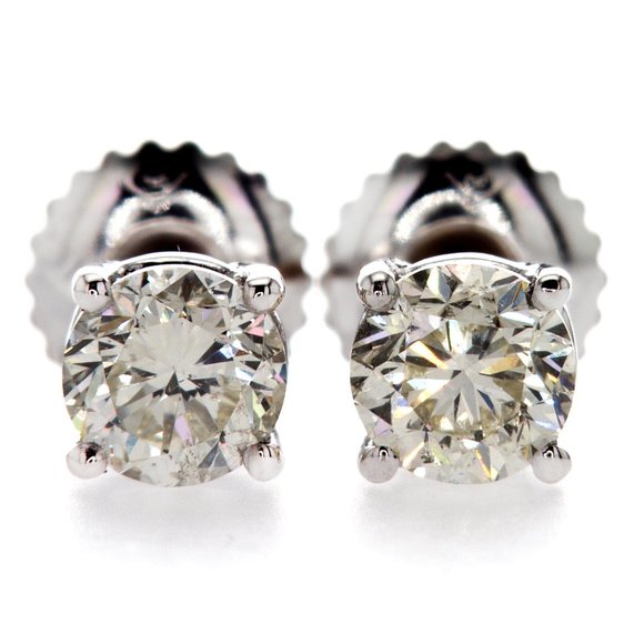 Real Diamond Stud Earrings Round Shape 0.91 TCW G/H VS1/2 - Picture 6 of 6